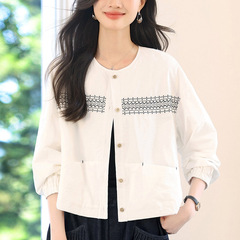 圆领单排扣重工刺绣薄款短外套女2025早秋新款宽松百搭开衫上衣潮