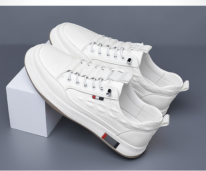 Giày sneaker nam cổ thấp da bò hai lớp, đế bằng, dây buộc phía trước — PZ2389 màu trắng, PZ2389 màu đen chi tiết 20