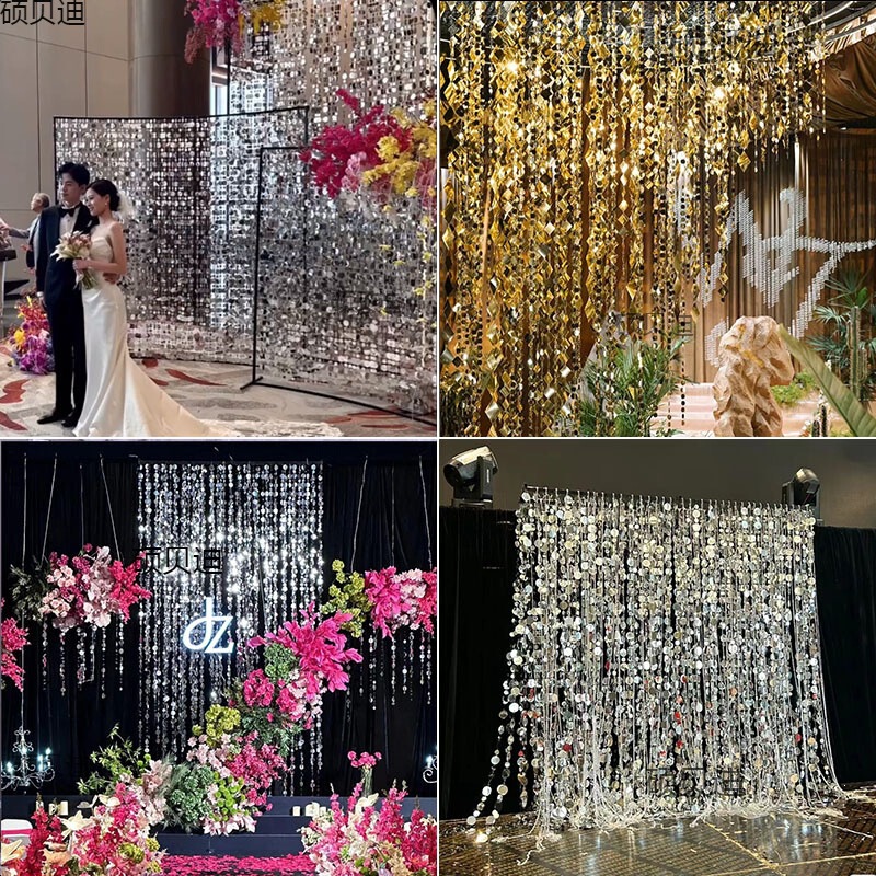 String Hanging Curtains with Gold and Silver Background Frame, Wedding Props, Pearlescent Door Curtains, Wedding Ceiling Decorations, Colorful String Sequin Bead Curtains String Hanging Curtains with Gold and Silver Background Frame, Wedding Props, Pearlescent Door Curtains, Wedding Ceiling Decorations, Colorful String Sequin Bead Curtains