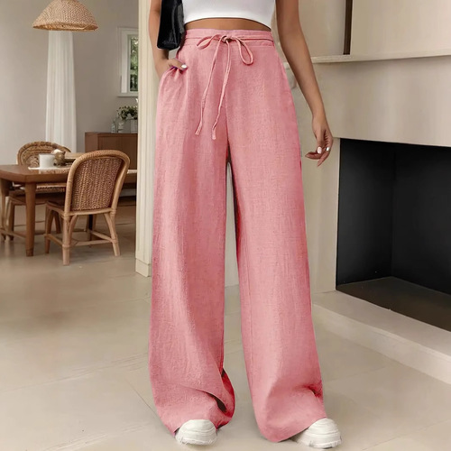 European and American women's clothing with uniform color and code. High-waist, slimming and draping casual lacing, wide-leg pants.