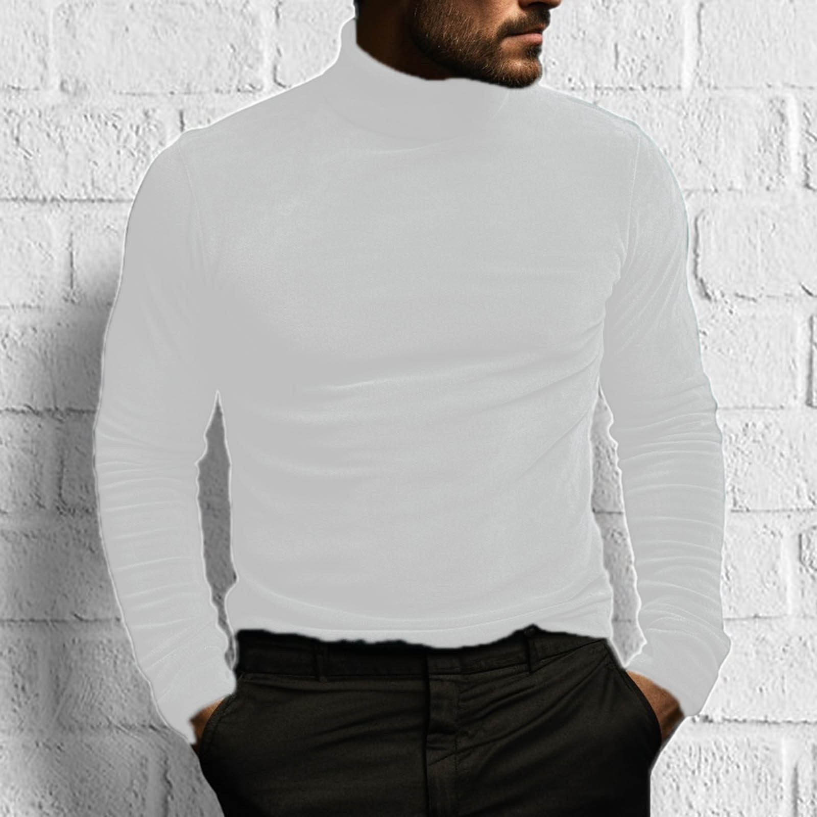 Nueva manga larga cruzada de color sólido Camiseta ajustada de color europeo y americano ropa de los hombres de otoño e invierno comercio exterior de cuello alto de gamuza