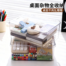 透明翻盖桌面收纳盒家用客厅简约防尘收纳茶几零食塑料收纳筐批发
