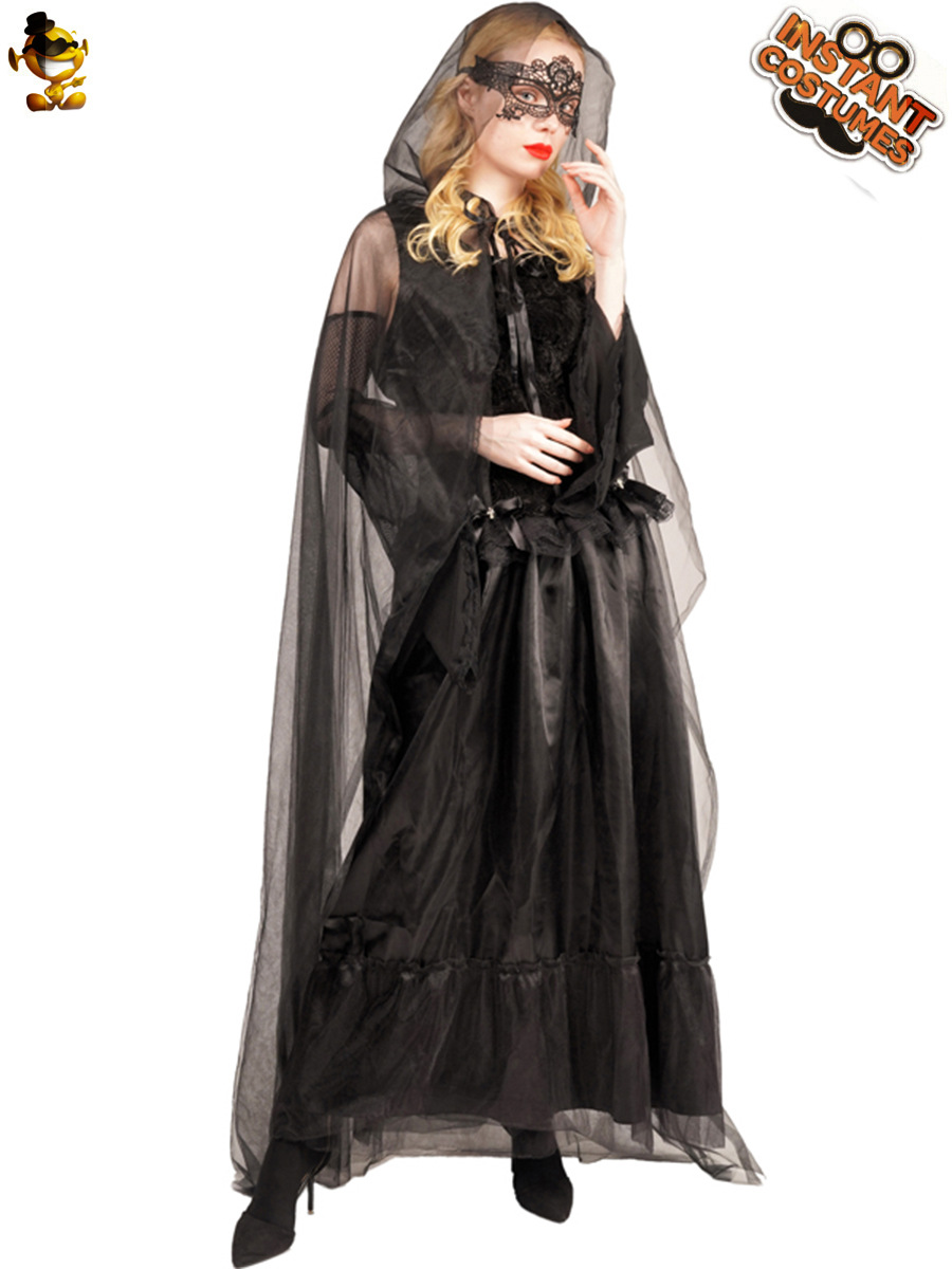 De Halloween de las mujeres adultas vestido negro rendimiento traje de la mascarada etapa rendimiento traje de fiesta image 3