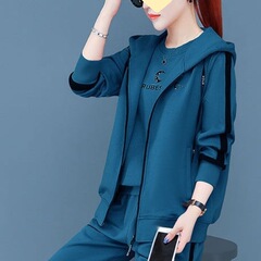 女2025大码三件套春秋运动服休闲套装洋气胖mm时尚休闲斤马甲300