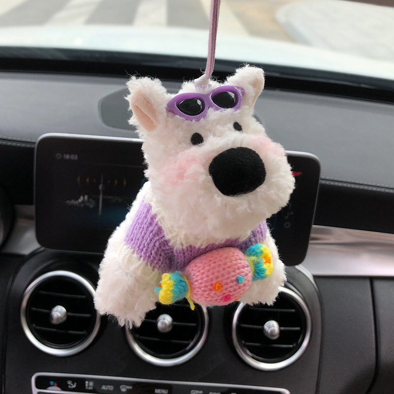 Lindo colgante de coche de West Highland garabateado cachorro amor felpa colgante de coche muñeca muñeca regalo de cumpleaños mujer