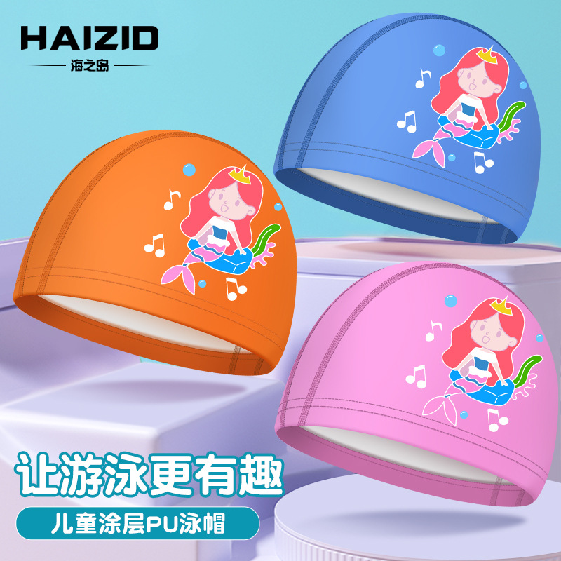 cartoon polyurethane waterproof swimming cap for swimming