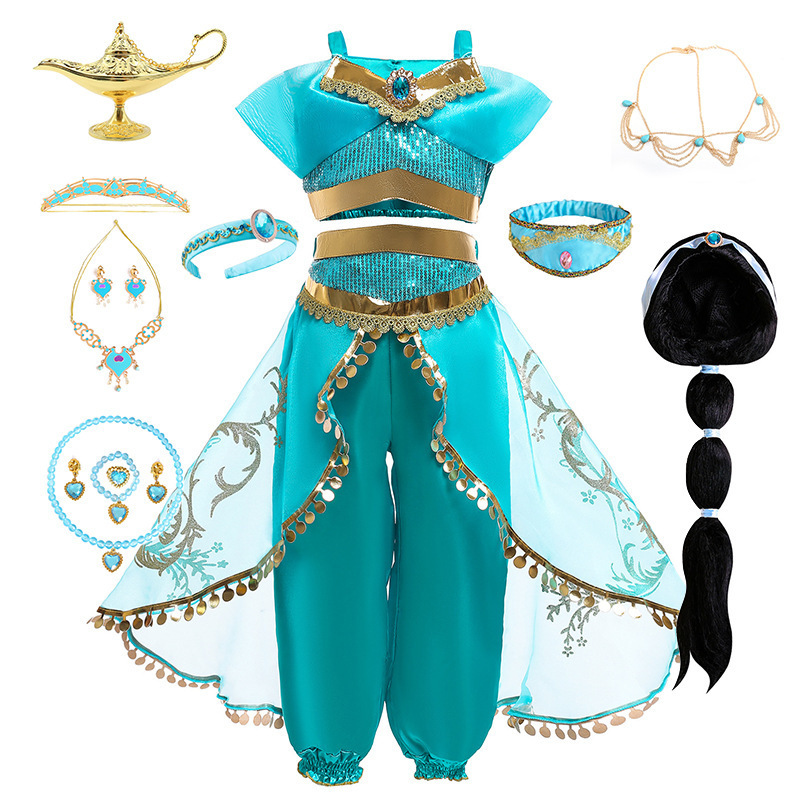 Halloween Cosplay Princess Jasmine Kidsren's Performance Suit Skirt Aladdin's Magic Lamp Indian Belly Dance Cos Suit