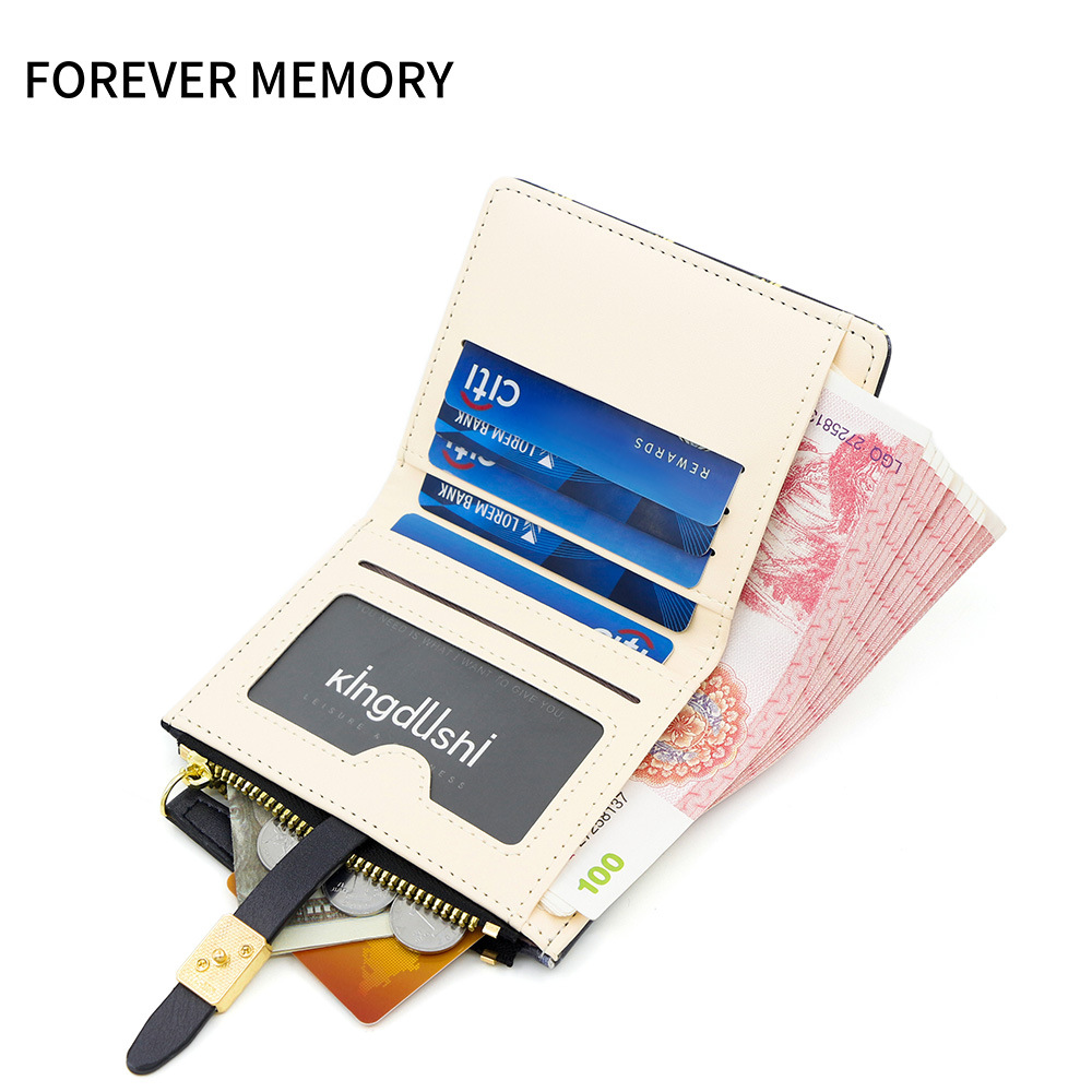 Nuevas bolsas cortas de dama impresión dulce de alta calidad dos plegables billetera cremallera bolsas de cambio bolsas de tarjetas comercio exterior al por mayor