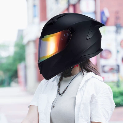 Summer Retro Motorcycle Cute Full-Face Helmets, Motosiklet kaskı (dəbilqə) - matt-black-gold-lenses-m