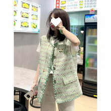 韩国东大门春夏薄款圆领小香风马夹外套女单排扣设计