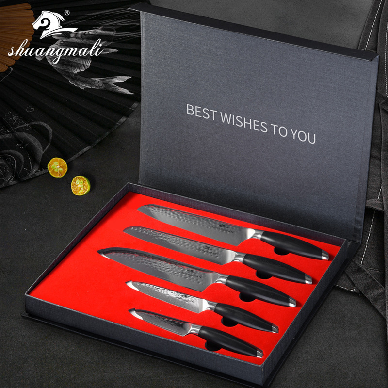 Cuchillo de martillo de oliva forjado de Damasco de cinco piezas cuchillo de cocina cuchillo de cocinero combinación de cuchillo transfronterizo generación