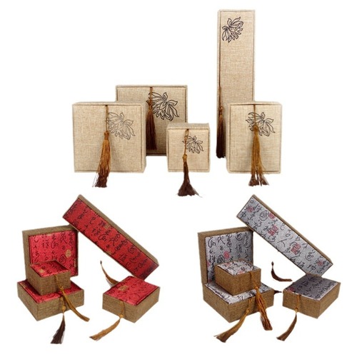 Linen Buddha Bead Storage Retro Bracelet Bracelet Bracelet Box Packaging Jewelry Box Tassel Wooden Box Wholesale