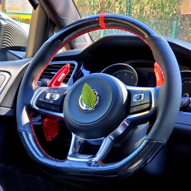 Cubierta del volante Lingdu costura a mano Passat Mai Sagitar CC Tiguan L Golf Tu Yue X Ang de cuero fibra carbono