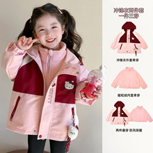 女童冲锋衣外套秋冬装2025新款儿童工装棉衣女孩摇粒绒内搭两件套