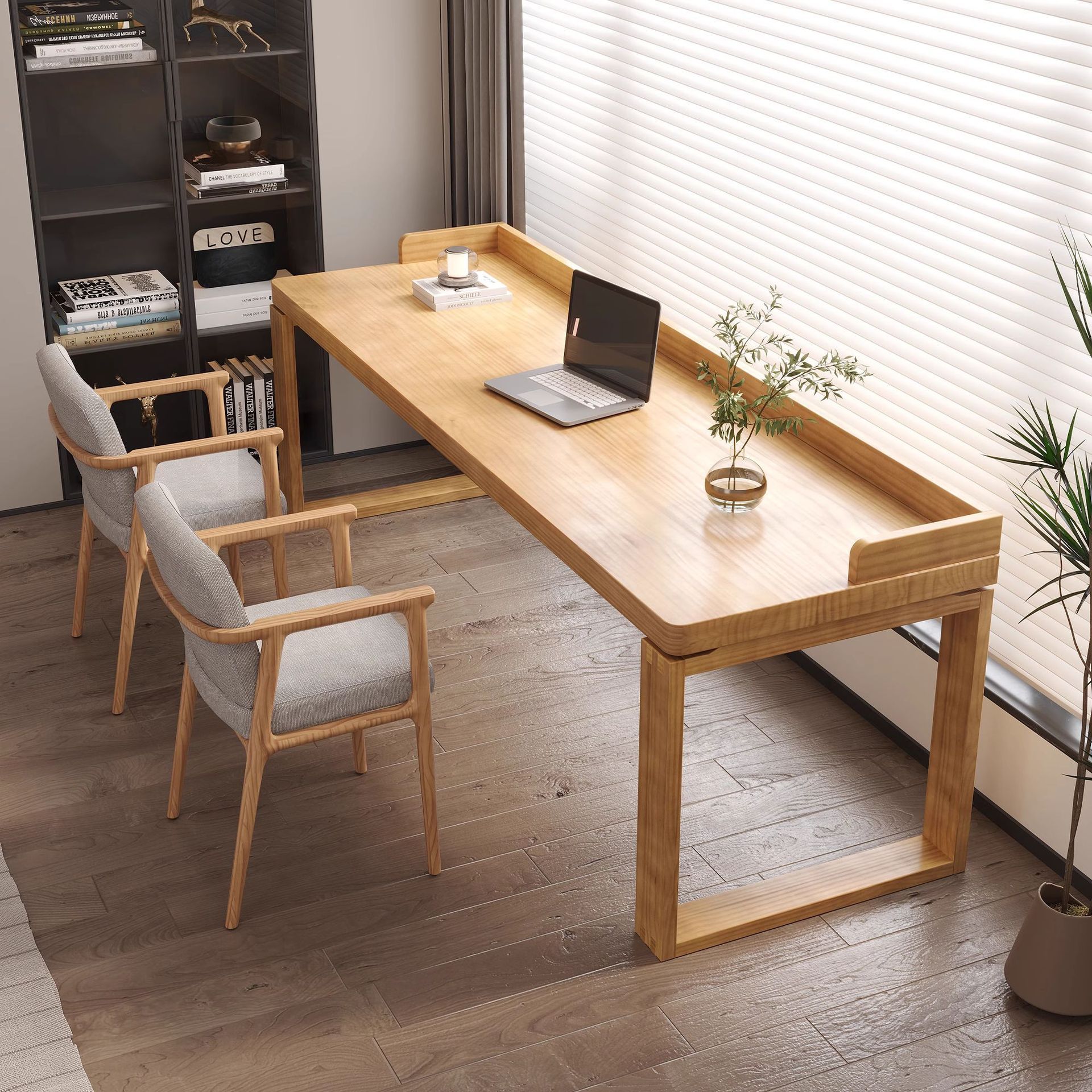 Solid Wood Double Desk Against the Wall Home Bedroom Writing Desk Study Table Modern Simple Office Computer Desk Long Table