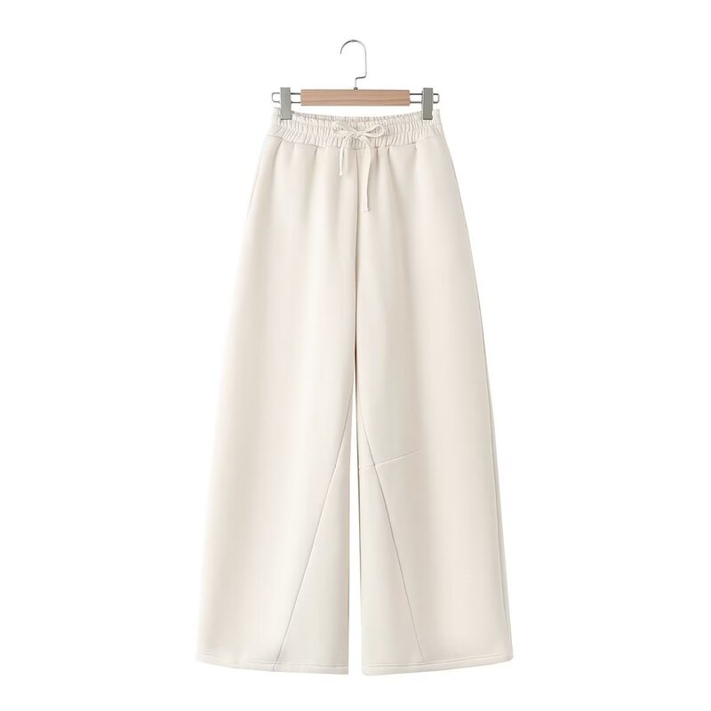 2024 European and American Style Autumn Women's New Elastic Waist Velvet Jogging Straight Pants 6571
