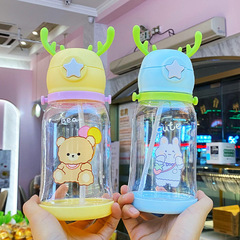 子供ストローカップ学飲カップ男女赤ちゃん漏れ防止かわいい鹿角水筒小学生転倒防止携帯コップ