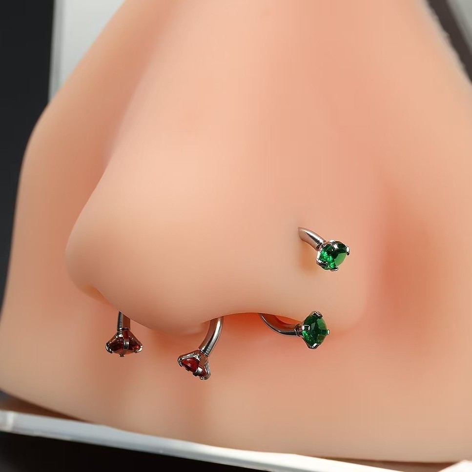 Cross-Border European And American C-Shaped Horseshoe Rod Zircon Ring Earrings Nose Stud Stainless Steel Piercing_voghion.com
