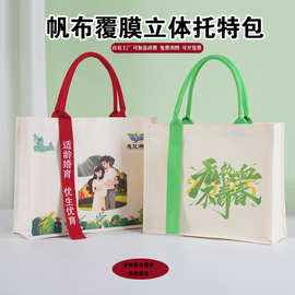 定 制教师帆布覆膜飘带款立体托特包展会礼品伴手礼庆学院会议袋