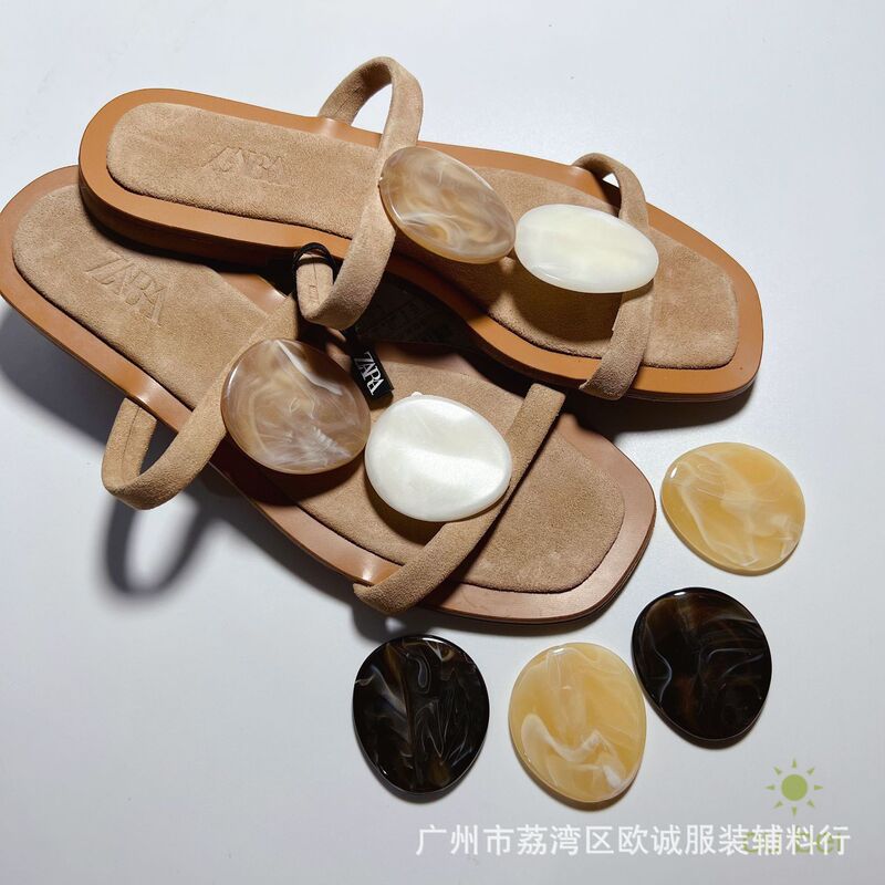 Shoe City OB Double Color Cloud Acrylic Shoe Buckle Plastic Big Pie Thoring Sandals Accessories Large Flat Button Four Colors