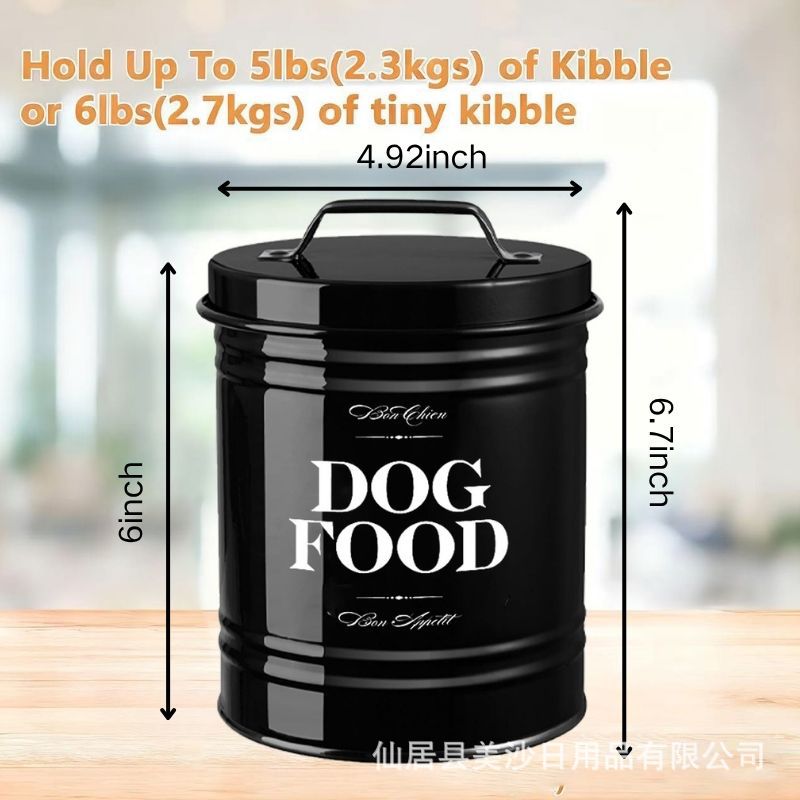 Nueva lata redonda a prueba de humedad de estilo americano, cubo de almacenamiento de comida para perros y gatos de hojalata, cubo de almacenamiento de bocadillos para mascotas, portátil con tapa