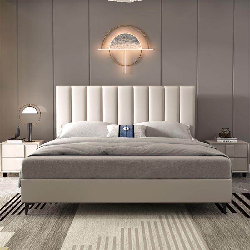 Cama de cuero real minimalista italiana cama doble de 1,8 m moderno minimalista dormitorio principal diseñador Luz de lujo Internet celebridad madera maciza cama de boda image 3