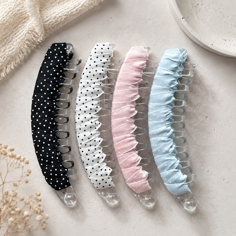 Macaron-colored polka dot transparent glossy braided hair clip dopamine satin banana-colored hair accessory for girls and students Macaron-colored polka dot transparent glossy braided hair clip dopamine satin banana-colored hair accessory for girls and students