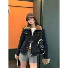 广州十三行正品冬季新款时髦毛领ins风百搭显瘦复古加绒牛仔外套