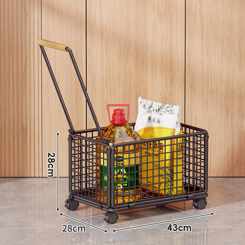 Carrito de Compras Portátil de Hierro y Madera, Móvil, para Comprar Verduras