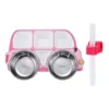 Detachable fuchsia bus, dinner plate, straw
