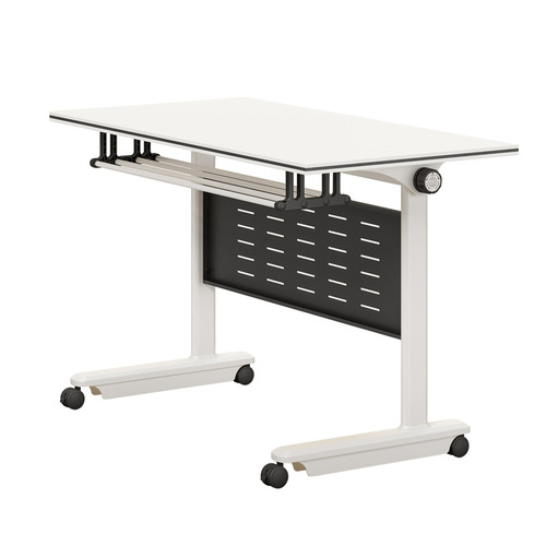 Folding training table with wheels, movable and detachable, suitable for school tutoring, office desks, combination of lecture tables with side-flip long tables.