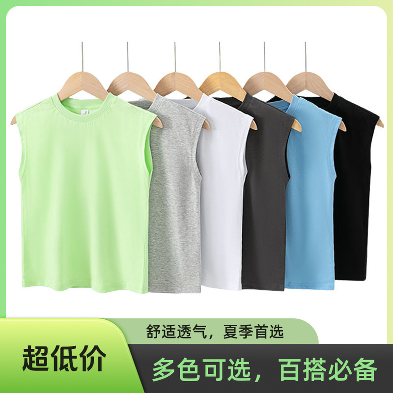 Wholesale 2026 New Style Boys' Sleeveless T-Shirts, Pure Cotton Summer Trendy Vests for Children, One-Piece Drop Shipping