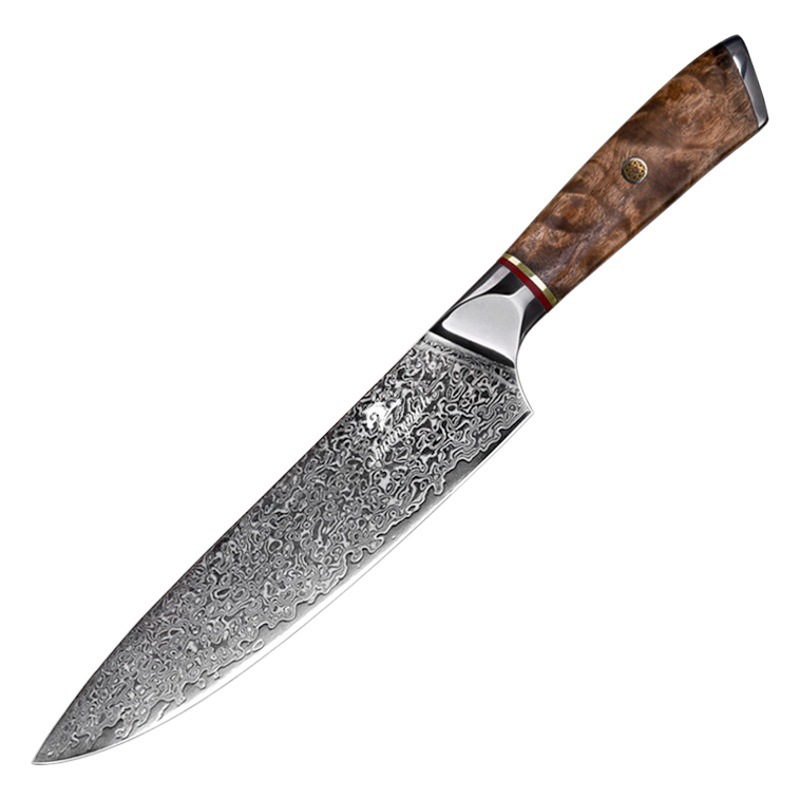 Cuchillo cocinero de acero de Damasco de 8 pulgadas mango de registro de madera sombra cocina cortador de carne de acero inoxidable Generación de cabello transfronterizo