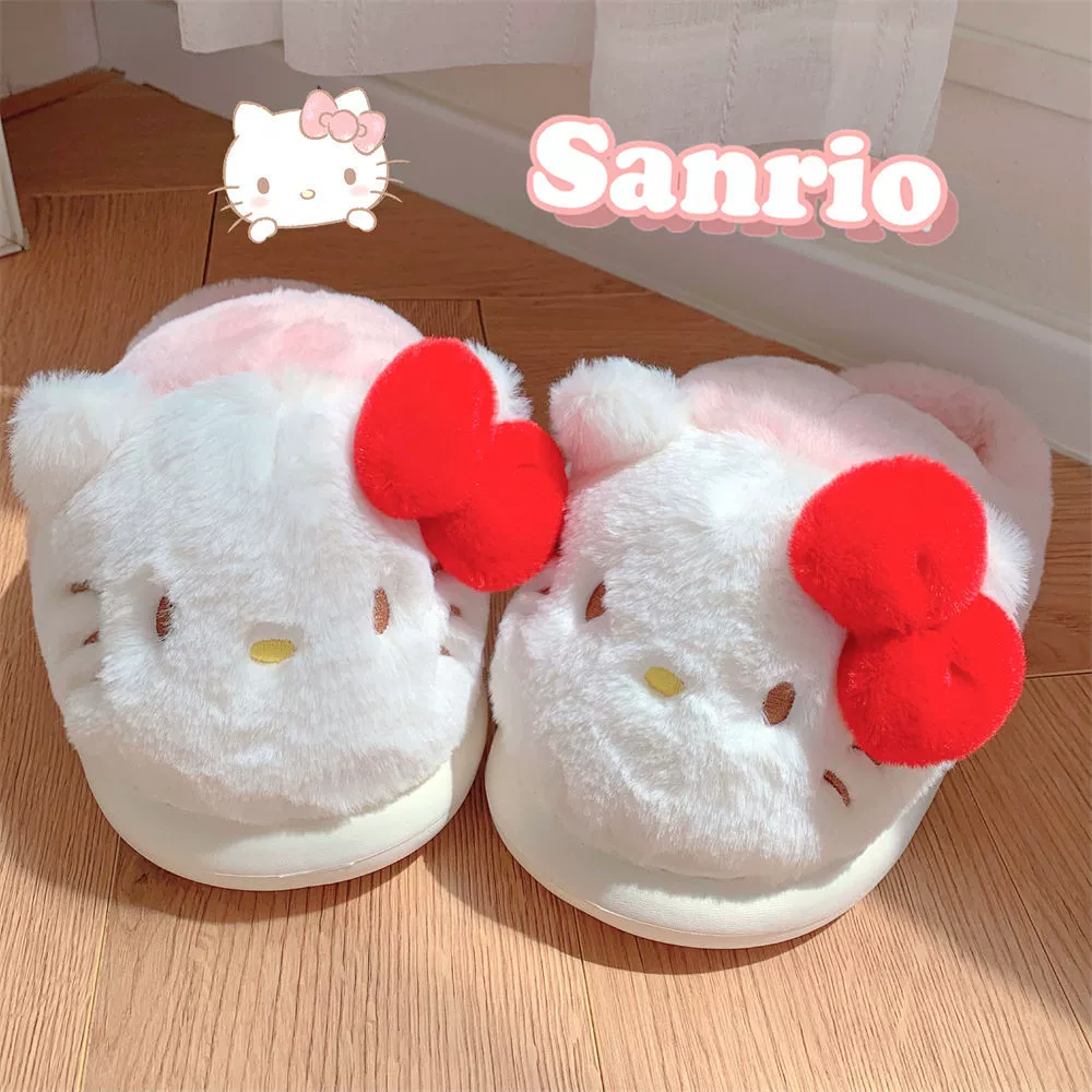Плюшевые детские тапочки Hello Kitty, полуоткрытая пятка, светло‑розовые, размеры 30–35