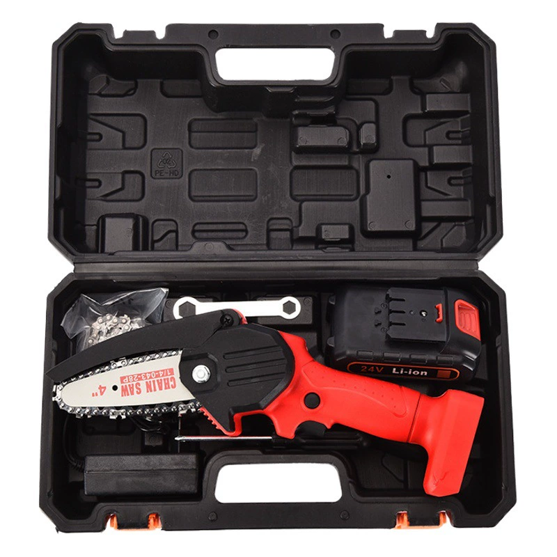 Аккумуляторная электрическая цепная пила, маленькая электрическая пила, одноручная цепная пила для деревообработки, ручная электрическая пила, литиевая аккумуляторная пила для обрезки, цепь с длительным сроком службы.