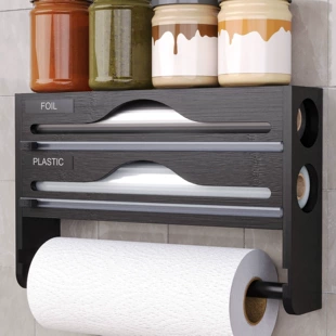 Bamboo plastic wrap cutter multi -grid plastic wrap separation tin foil paper simple storage box wall -mounted kitchen cutting box