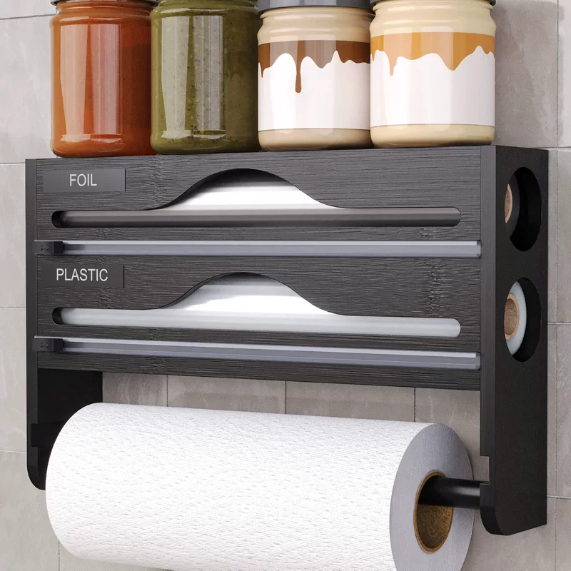 Bamboo plastic wrap cutter multi -grid plastic wrap separation tin foil paper simple storage box wall -mounted kitchen cutting box