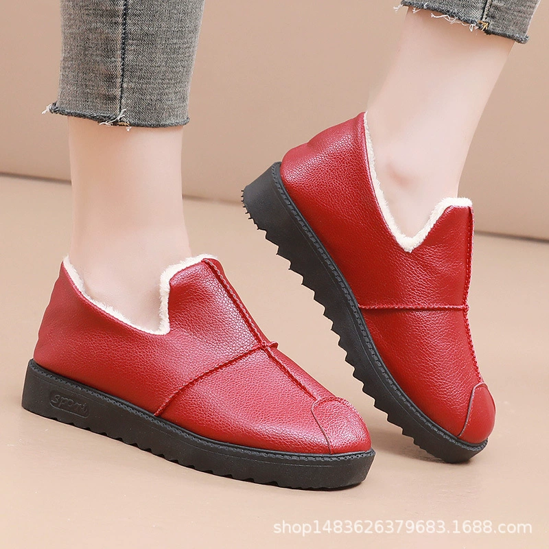 Зимняя старая Пекинская женская обувь на хлопковой подкладке, нескользящая непромокаемая, снегостойкая, утолщенная флисовая подкладка, обувь для мам, теплые зимние сапоги на плоской подошве, короткие сапоги