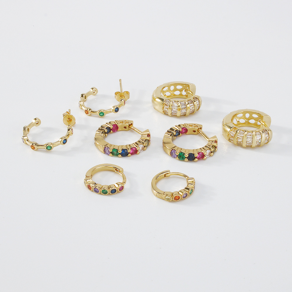 fashion color zircon copper geometric circle ear buckle copper ear clip