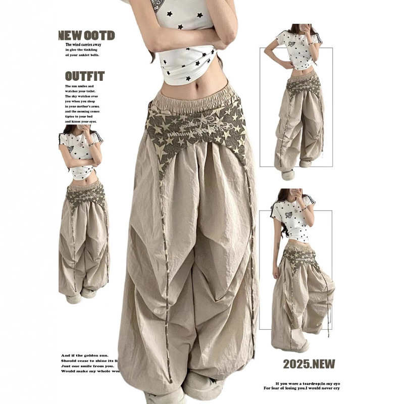 American-Style Layered Cargo Pants for Women, Summer Sports Jazz Dance Loose Wide-Leg Pants, Hip-Hop Dance Scimitar Pants American-Style Layered Cargo Pants for Women, Summer Sports Jazz Dance Loose Wide-Leg Pants, Hip-Hop Dance Scimitar Pants