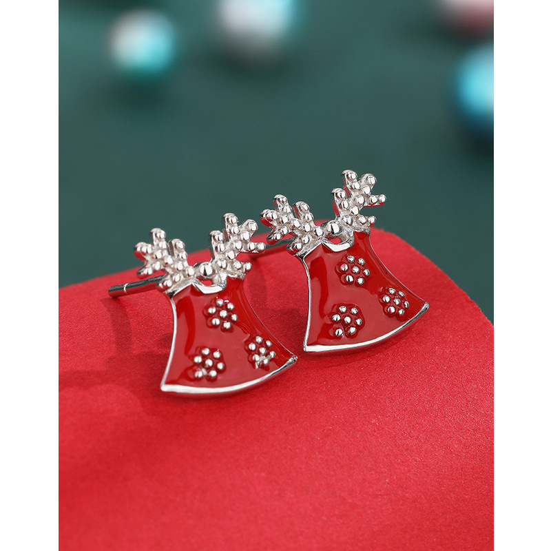 Pendientes de campana roja de Navidad para mujeres 925 plata esterlina nicho simple 2023 nuevos pendientes de otoño e invierno de alta calidad pendientes