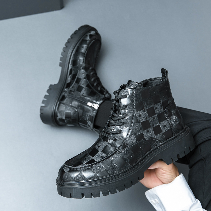 Hombre alto otoño y invierno Martin cuero de negocios redondo zapatos de cuero con cremallera botas de trabajo británicas botas