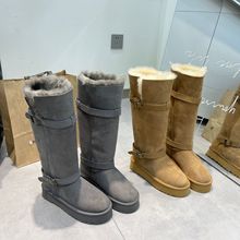 桑坡雪地靴女羊皮毛一体冬季保暖长筒加高骑士靴厚底增高防滑过膝