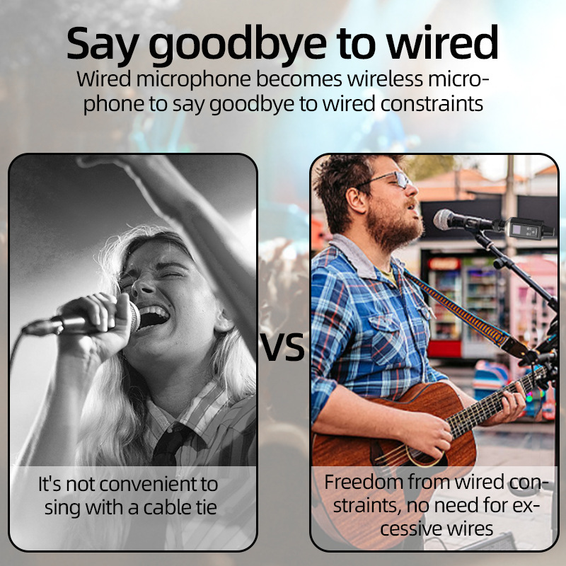 Sistema di trasmissione wireless Microfono a condensatore dinamico portatile Convertitore cablato UHF Granata_voghion.com