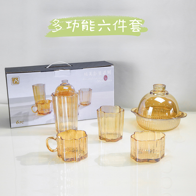 유리 컵, 고급스러운 커피 컵, 창의적인 구름 컵, 다기능 6피스 유리 그릇 세트, 가정용 샐러드 그릇, 다용도