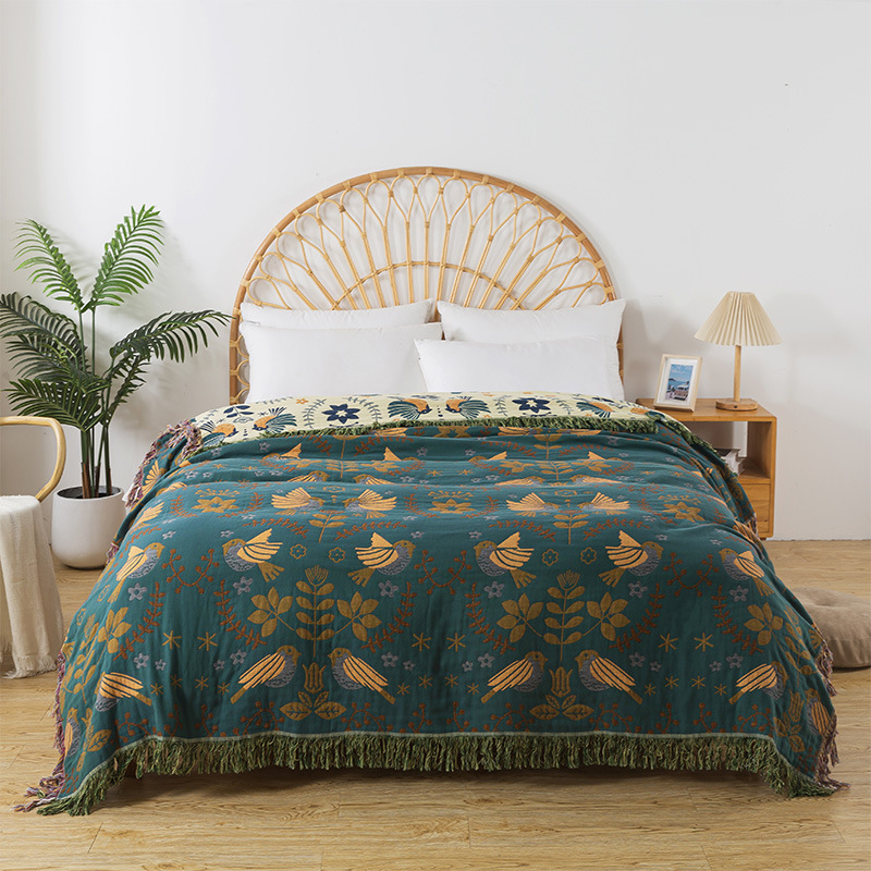 Cross-Border Amazon Pure Cotton Gauze Towel Blanket with Tassels, Sofa Throw Blanket, European-Style All-Season Gauze Blanket