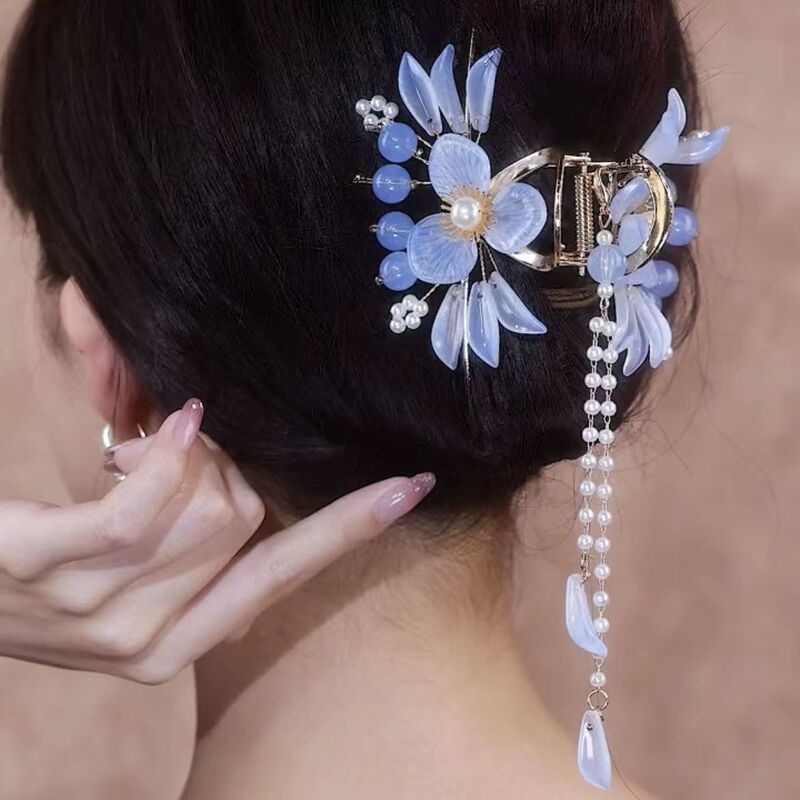 Tide grip Orchid Ice Flower 2022 new bead tassel grip clip back head hair clip shark clip women