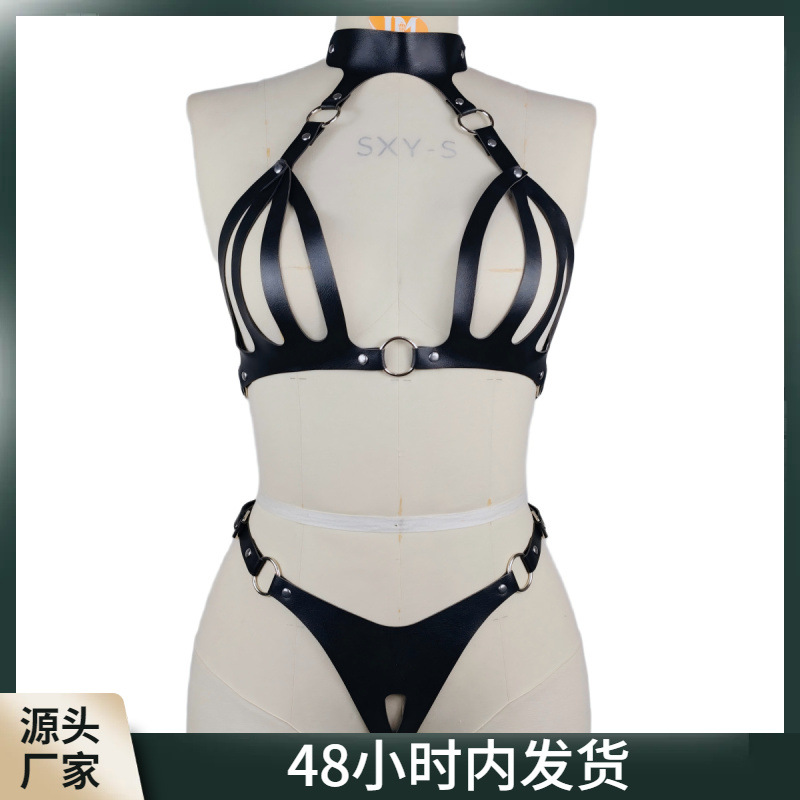 Productos para adultos, ropa de bondage negra, arnés de cuero, corsés, juguetes alternativos, pareja coqueteando, ropa de bondage al por mayor para mujeres