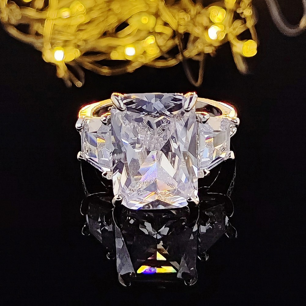 Fashion Rectangle Copper Inlay Zircon Rings