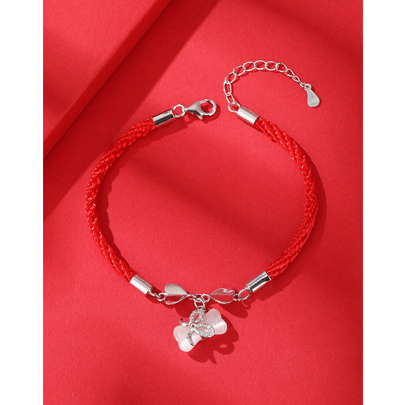 Bowknot OPAL pulsera mujer 925 plata esterlina tejida a mano pulsera de pareja nacimiento año pulsera nicho regalo